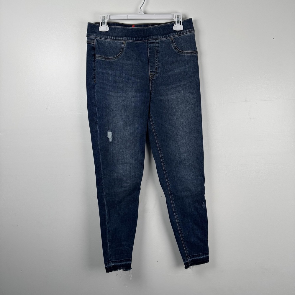 Spanx Jeans Womens Large (29x27) Blue Distressed Skinny Stretch Denim Frayed Hem